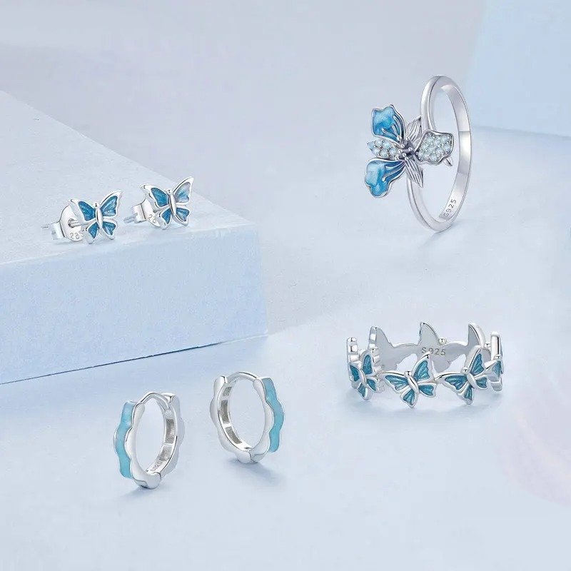 ˇStella JewelryˇBlue Iris Adjustable Ring Exquisite Enamel Flower Opening Ring