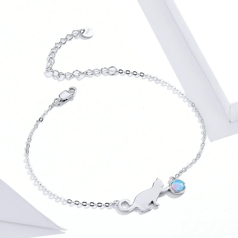 ˇStella JewelryˇCute Pussy Cat Opal Link Bracelet for Women