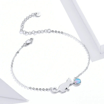 ˇStella JewelryˇCute Pussy Cat Opal Link Bracelet for Women