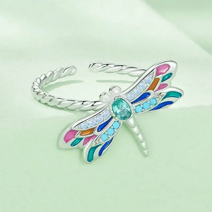 ˇStella JewelryˇEnamel Dragonfly Opening Ring Insect Adjustable Ring