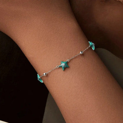 ˇStella JewelryˇGradient Blue-green Starfish Link Chain Bracelets