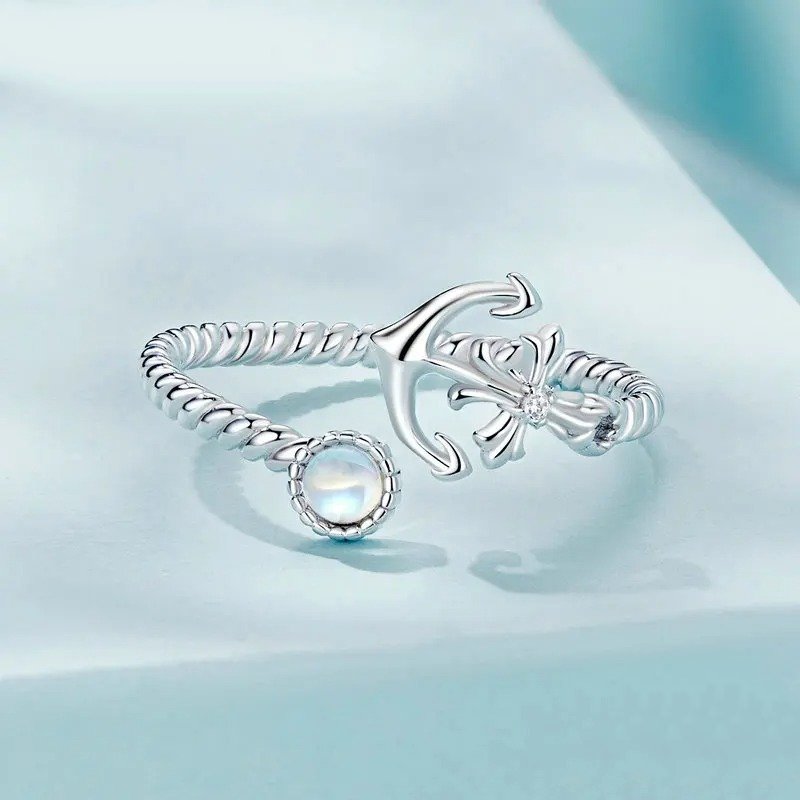 ˇStella JewelryˇAnchor Open Ring Moonstone Adjustable Twisted Ring