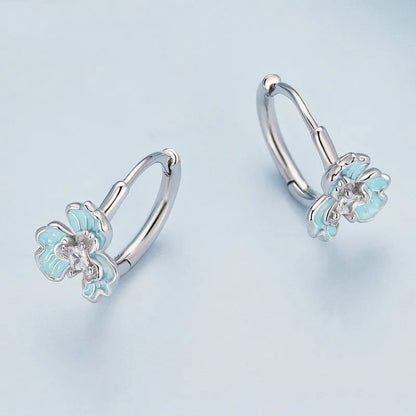 ˇStella JewelryˇBlue Enamel Iris Ear Buckles Flower Hoop Earrings
