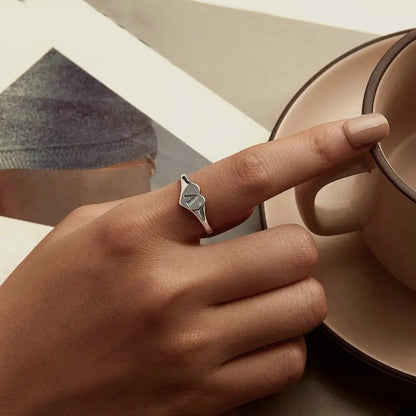 ˇStella JewelryˇEngraved Initial Letter A Open Ring Heart-shaped Adjustable Stackable Rings