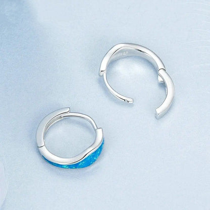 ˇStella JewelryˇOpal Hoop Earrings for Women White Gold Plated