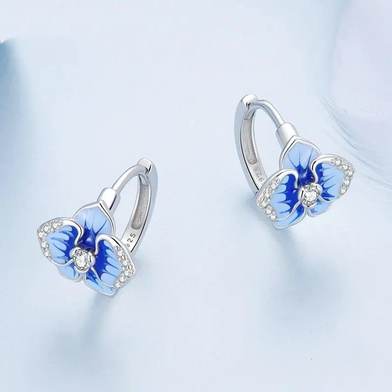 ˇStella JewelryˇBlue Enamel Butterfly Orchid Ear Clips Phalaenopsis Flower