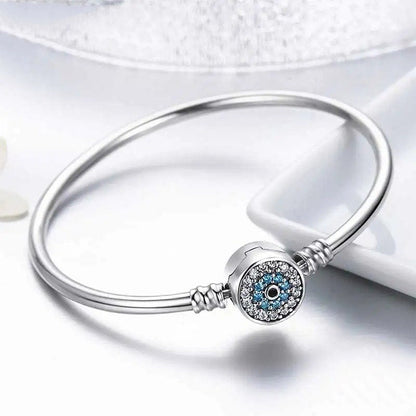 ˇStella JewelryˇBlue Evil Eye Bangle Demon Eye Charm Bracelet Clear CZ Luxury