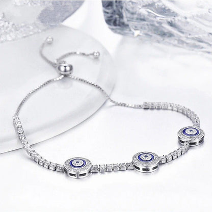 ˇStella JewelryˇSilver Luxury Round Blue Evil Eyes Clear Cubic Zircon Crystal