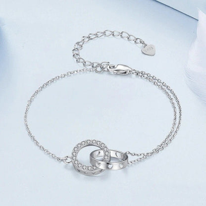 ˇStella JewelryˇSilver Double Circle Bracelet Eternity Adjustable Chain Link Platinum Plated