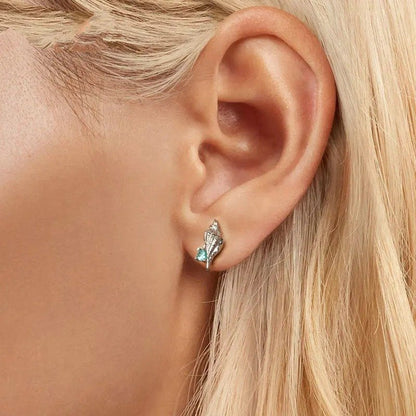 ˇStella JewelryˇConch Stud Earrings Inlaid Green Zirconia Hypoallergenic Earrings