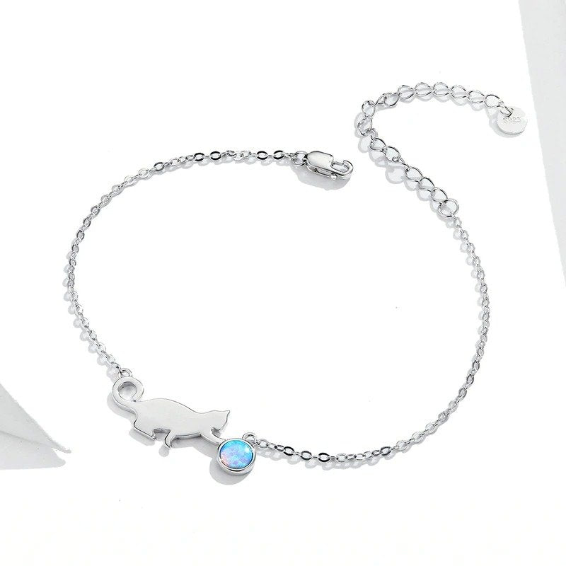 ˇStella JewelryˇCute Pussy Cat Opal Link Bracelet for Women