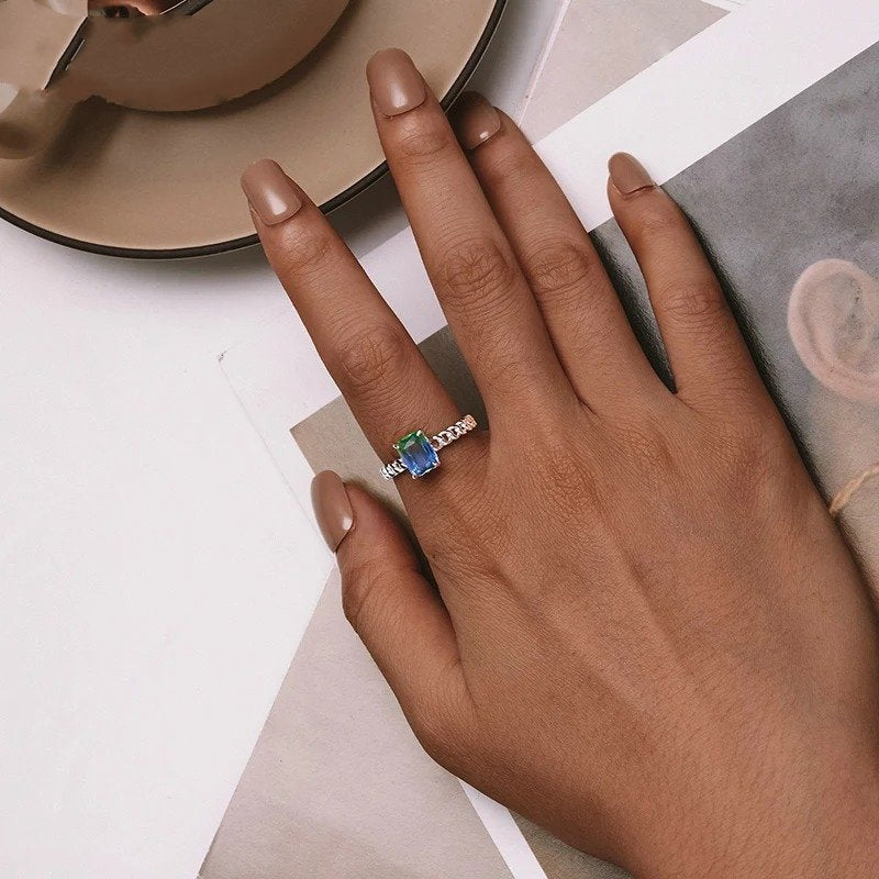 ˇStella JewelryˇBlue and Green Tourmaline Adjustable Ring