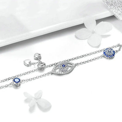 ˇStella JewelryˇBlue Zircon Evil Eyes Bracelet Guardian Eye Chain for Women