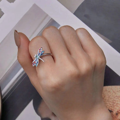 ˇStella JewelryˇEnamel Dragonfly Opening Ring Insect Adjustable Ring