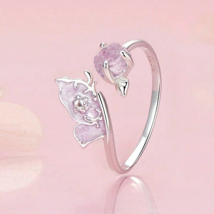 ˇStella JewelryˇPurple Magenta Enamel Butterfly Opening Ring