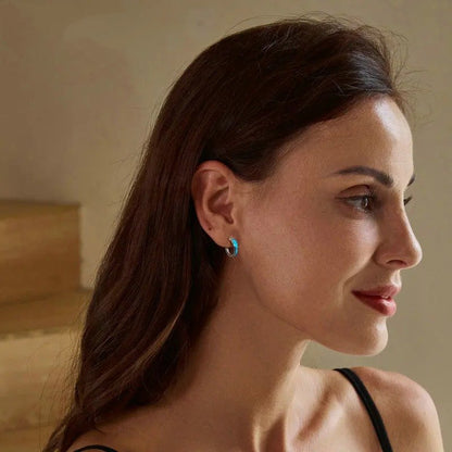ˇStella JewelryˇOpal Hoop Earrings for Women White Gold Plated