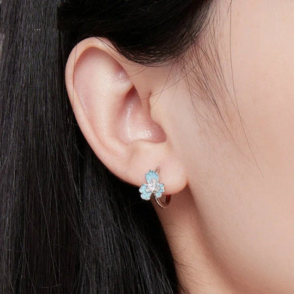ˇStella JewelryˇBlue Enamel Iris Ear Buckles Flower Hoop Earrings