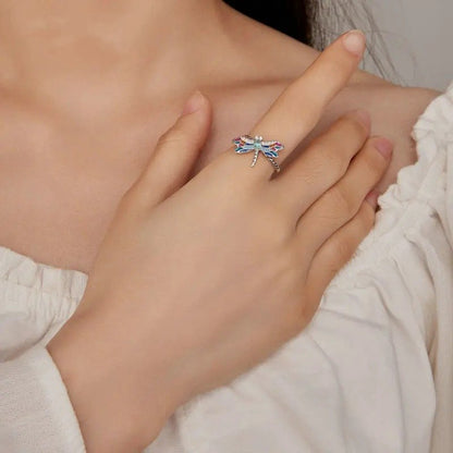 ˇStella JewelryˇEnamel Dragonfly Opening Ring Insect Adjustable Ring