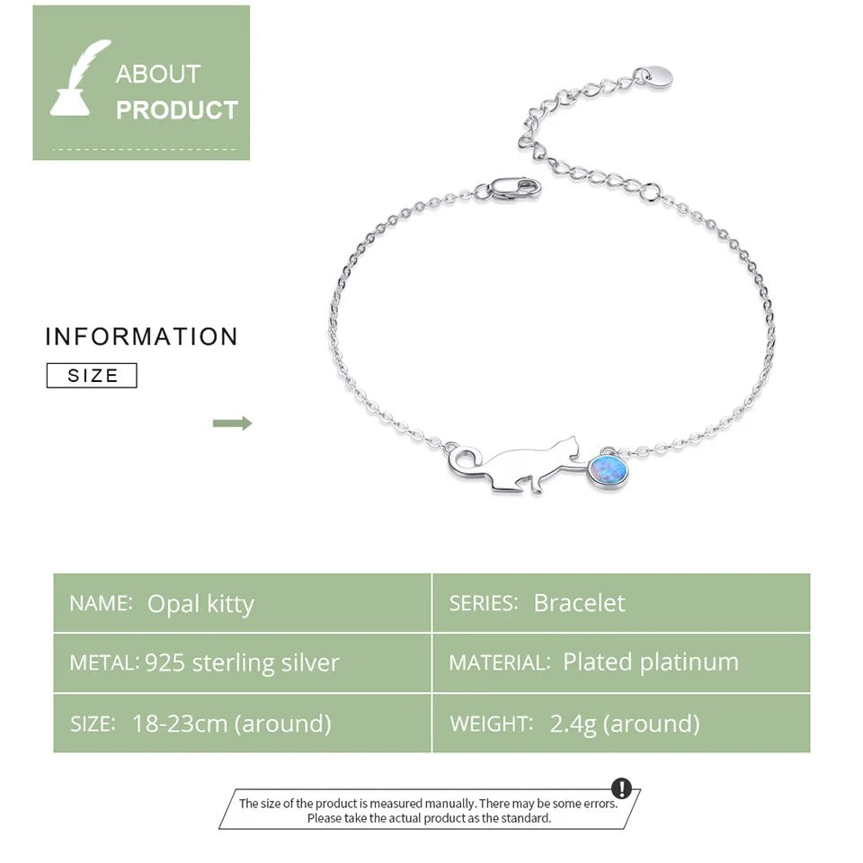 ˇStella JewelryˇCute Pussy Cat Opal Link Bracelet for Women