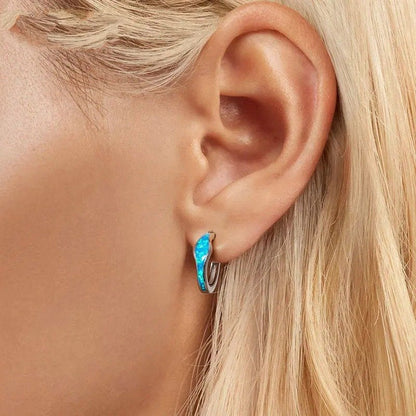 ˇStella JewelryˇOpal Hoop Earrings for Women White Gold Plated