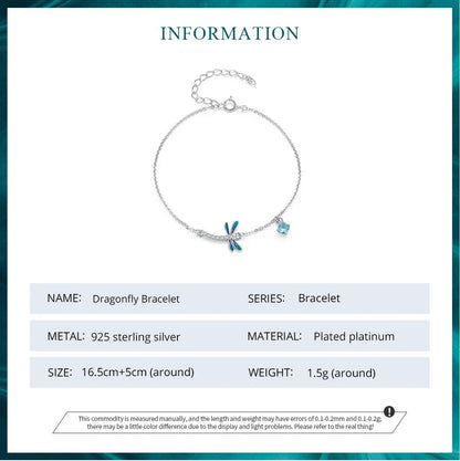 ˇStella JewelryˇSilver Green and Blue Enamel Dragonfly Bracelet Insect Chain Link for Women