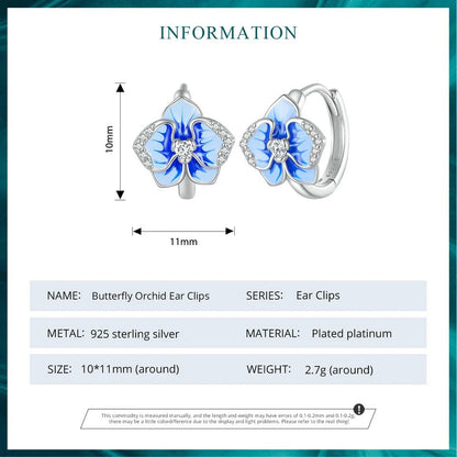 ˇStella JewelryˇBlue Enamel Butterfly Orchid Ear Clips Phalaenopsis Flower