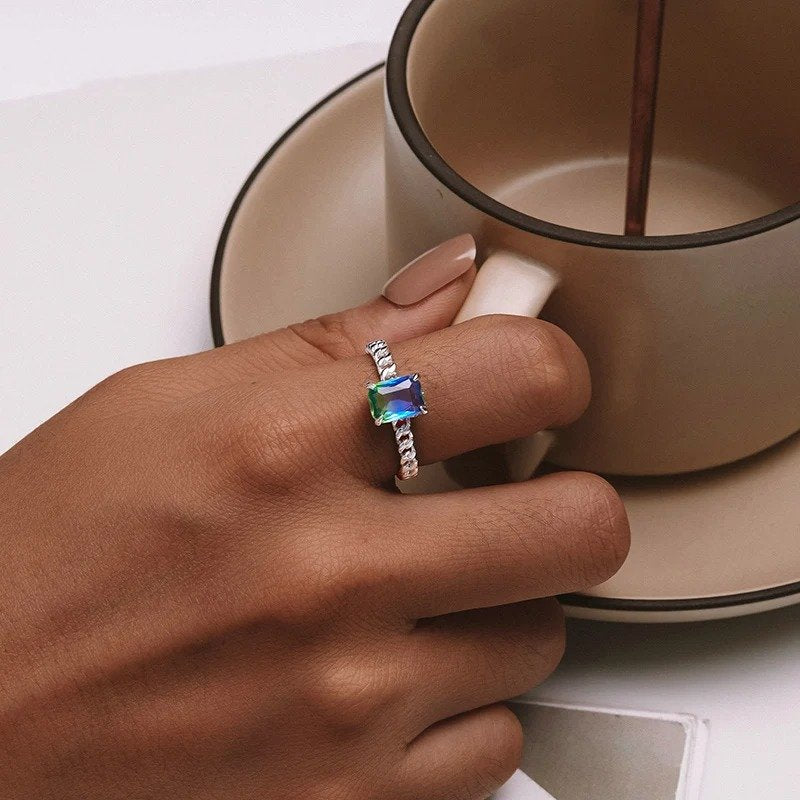 ˇStella JewelryˇBlue and Green Tourmaline Adjustable Ring
