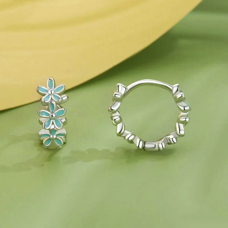 ˇStella JewelryˇMint Green Garland Hoop Earrings Enamel Flower
