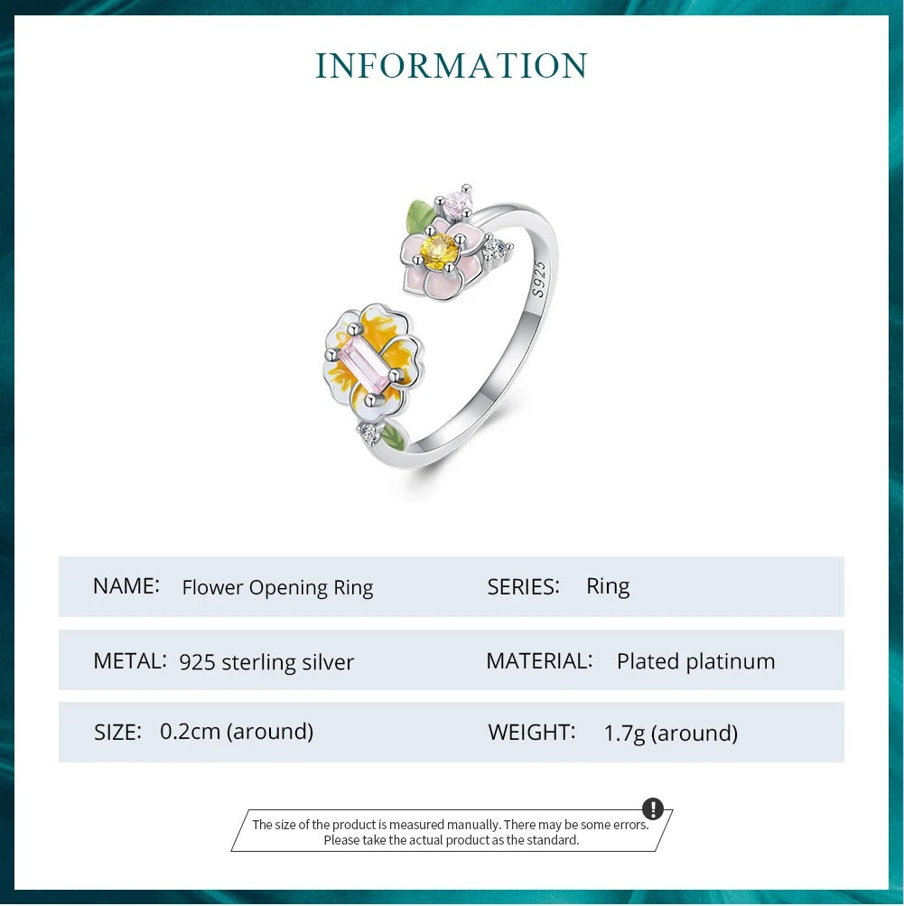 ˇStella JewelryˇColorful Enamel Flower Adjustable Ring Yellow Zircon Open Ring