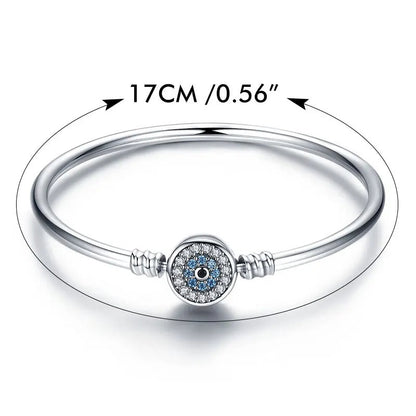 ˇStella JewelryˇBlue Evil Eye Bangle Demon Eye Charm Bracelet Clear CZ Luxury