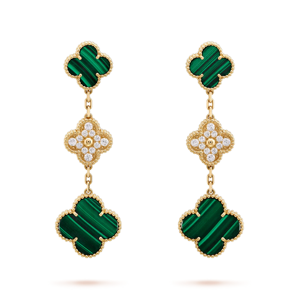 ˇStella JewelryˇCLOVER OHRRINGE GOLD MALACHIT DIAMANT 3 MOTIV