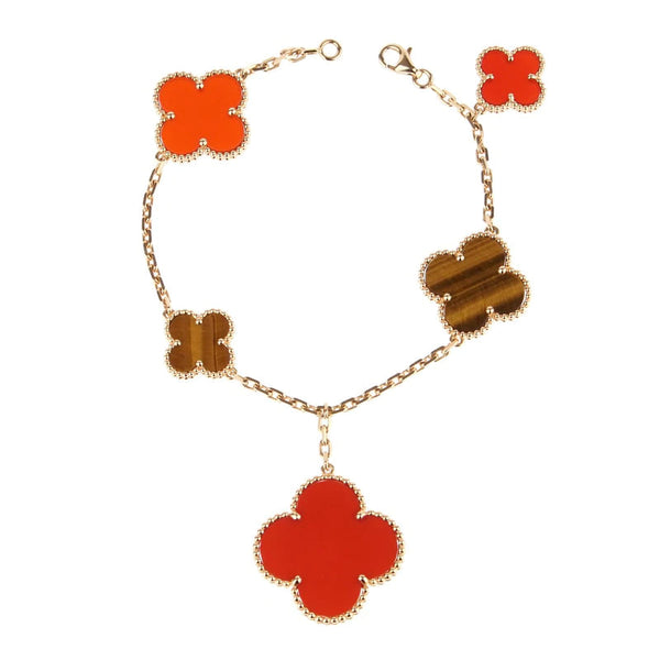 ˇStella JewelryˇCLOVER BRACELET 5 MOTIFS CARNELIAN TIGER EYE