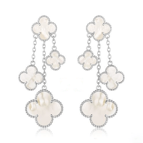 ˇStella JewelryˇCLOVER OHRRINGE WEISS MOP 4 MOTIVE SILBER