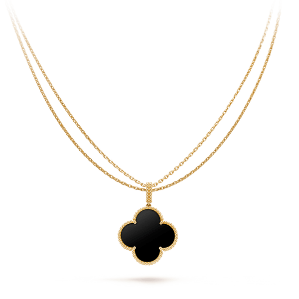 ˇStella JewelryˇCLOVER 25MM GOLD ONYX BIG CLOVER HALSKETTE