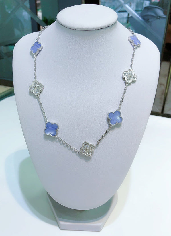 ˇStella JewelryˇCLOVER 10 MOTIFS CHALCEDON DIAMANTEN SILBER HALSKETTE