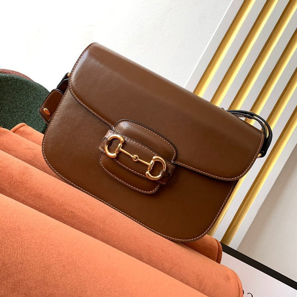 GG 1955 Horsebit Bag 25cm Braunes Kalbsleder Goldbeschläge