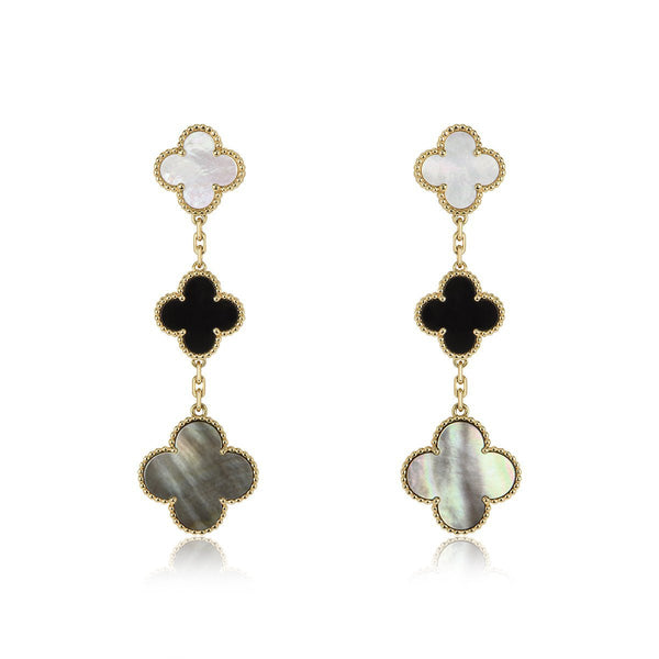 ˇStella JewelryˇCLOVER OHRRINGE GOLD ONYX MOP 3 MOTIV 