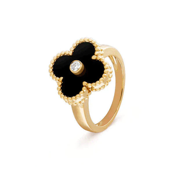 ˇStella JewelryˇCLOVER ONYX RING GOLD DIAMANT